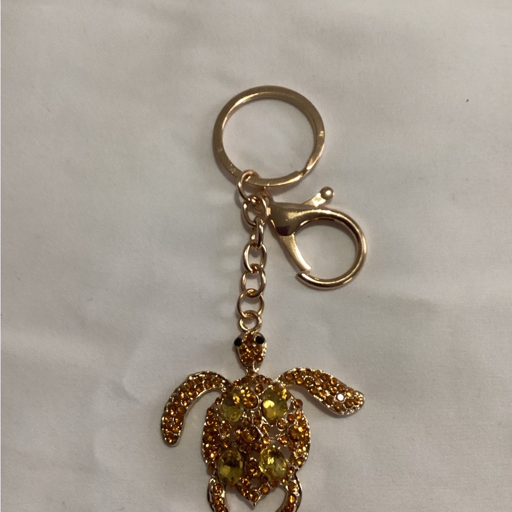 Gold Turtle Keychain with Yellow Accents